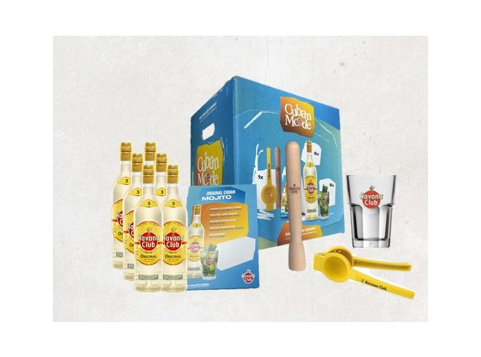 Havana Club Mojito Kit Rum Anejo 3 Anos 6 Flaschen, 6 Gläser, Stossel & Limettenpresse 420cl CAx1
