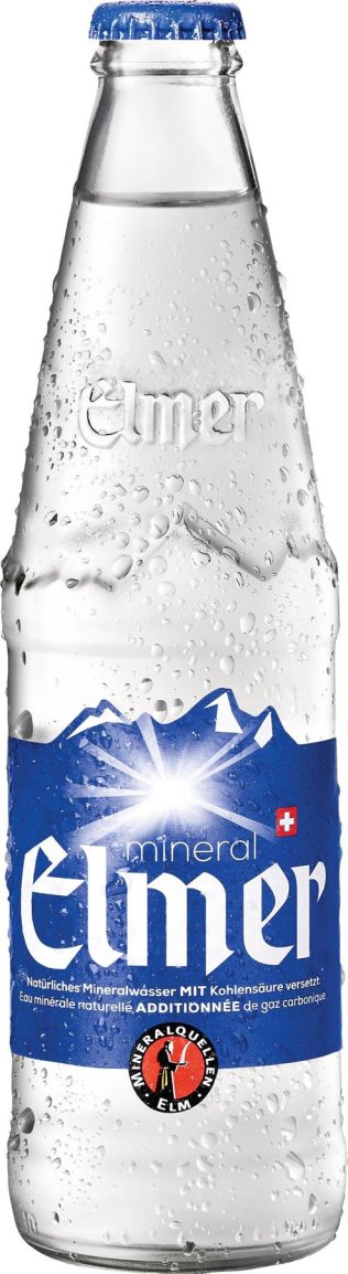 Mineral Elmer m. Kohlens.-T- blauer Deckel 33cl HAx24