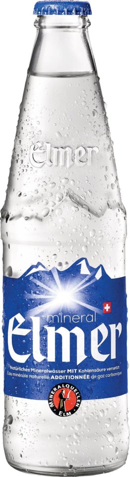 Mineral Elmer m. Kohlens.-T- blauer Deckel 33cl HAx24